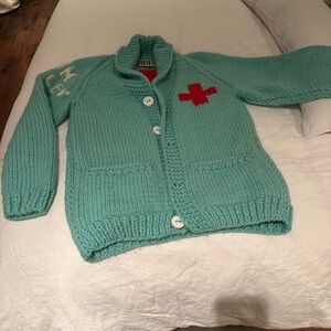 GOGO Turquoise Knit Sweater with Red Detail